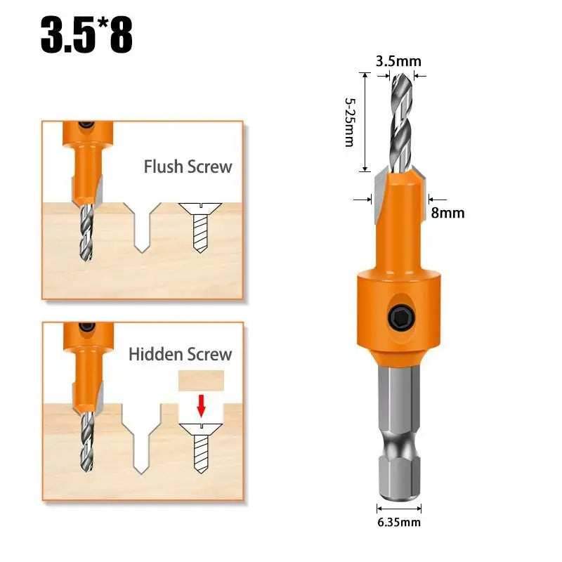 Hexagonal shank woodworking countersunk head drill, hidden screw hole double-edged drilling countersunk head drill