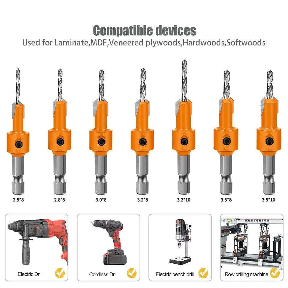 Hexagonal shank woodworking countersunk head drill, hidden screw hole double-edged drilling countersunk head drill