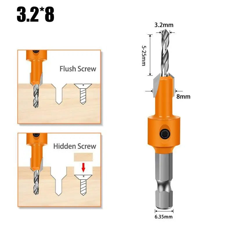 Hexagonal shank woodworking countersunk head drill, hidden screw hole double-edged drilling countersunk head drill