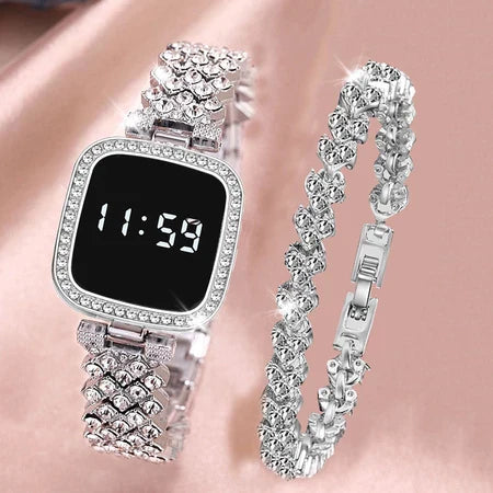 Open media 1 in modal Open media 2 in modal Open media 3 in modal Open media 4 in modal Open media 5 in modal Open media 6 in modal My Store Ladies Luxury Diamond Watch Steel Band Diamond Touch Screen LED Electronic Watches