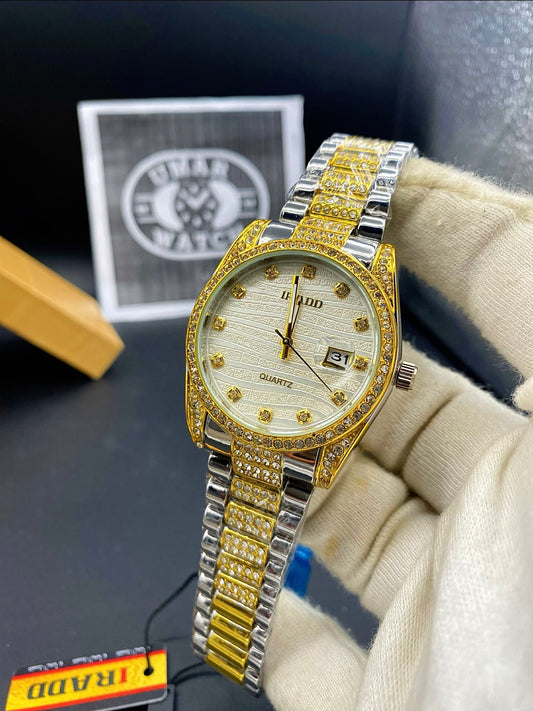 Luxury Tow Tone Iced-Out Men’s Wrist Watch – Fully Diamond-Styled Quartz Timepiece