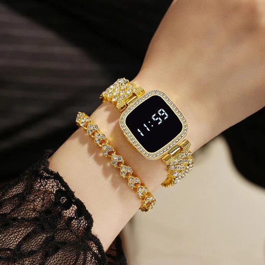 Open media 1 in modal  Open media 2 in modal  Open media 3 in modal  Open media 4 in modal  Open media 5 in modal  Open media 6 in modal My Store  Ladies Luxury Diamond Watch Steel Band Diamond Touch Screen LED Electronic Watches